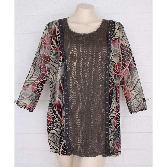 ANAC by Kimi XL Art to Wear Multi Fabric Grommet Trim Colorful Pullover Y2K Top - Picture 1 of 6